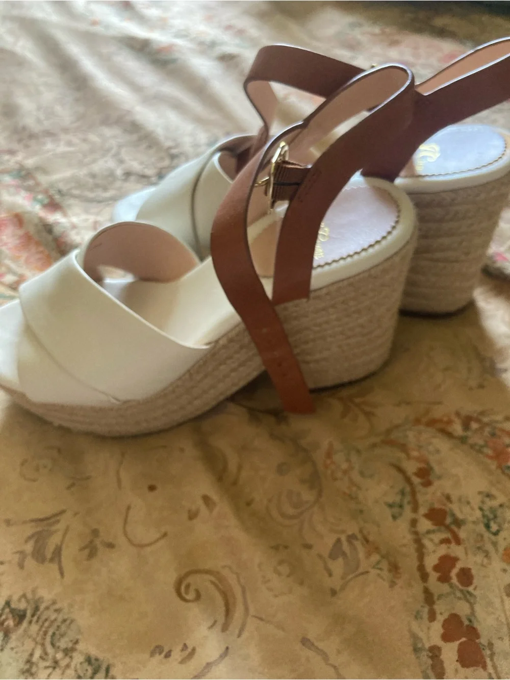 J Crew Womens White Espadrille Platform Sandals with Tan Ankle Strap